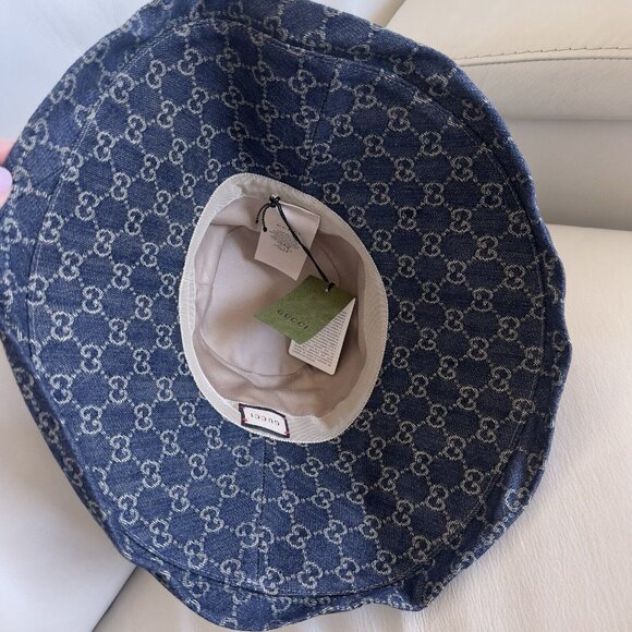 NWT GUCCI Wide Brim Hat Eco Size M Washed Denim Denim Blue 631958 - Picture 9 of 10